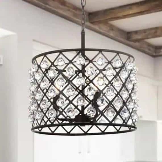 JONATHAN Y JYL9026A Gabrielle 16 in. 3-Light Oil Rubbed Bronze Crystal/Metal LED Pendant
