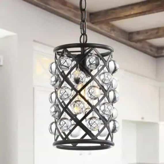 JONATHAN Y JYL9506A Gabrielle 8 in. 1-Light Oil Rubbed Bronze Metal/Crystal LED Pendant