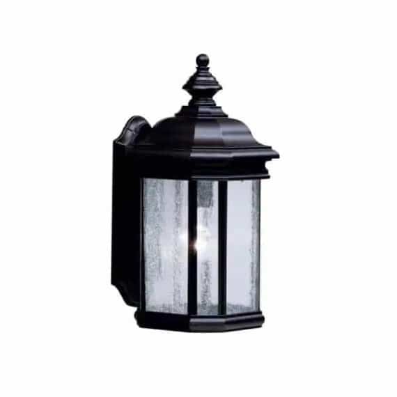 KICHLER 9029BK Kirkwood 17 in. 1-Light Black Outdoor Light Wall Sconce with Clear Seeded Glass (1-Pack)