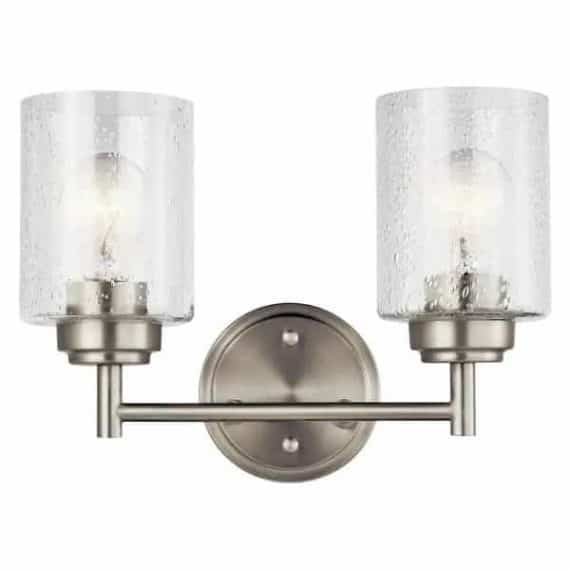 KICHLER 45885NI Winslow 2-Light Brushed Nickel Bathroom Vanity Light with Clear Seeded Glass