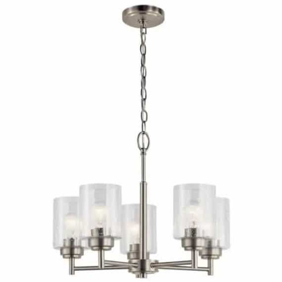 KICHLER 44030NI Winslow 5-Light Brushed Nickel Contemporary Dining Room Chandelier with Clear Seeded Glass Shade