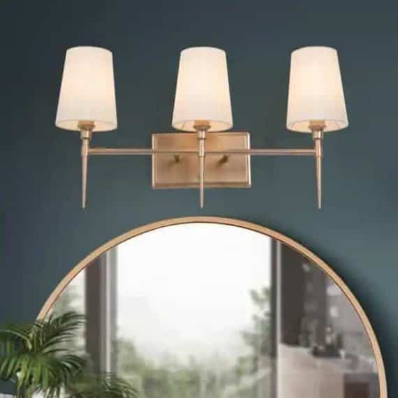 LNC IZYVQ2HD14034G7 Modern Gold Bathroom Vanity Light 23 in. 3-Light Mid-century Arched Mirror Sconce Bath Vanity Light with Fabric Shades