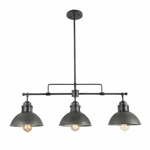 LNC 3-Light Industrial Black Dome Island Chandelier Modern Farmhouse Linear Barn Pendant with Rustic Brushed Gray Shades