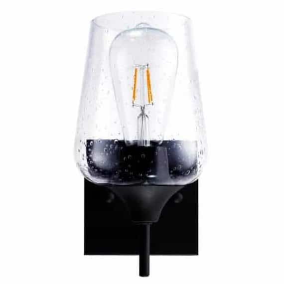 Merra HCF-2801-11-BNHD-1 1-Light Black Wall Sconce with Seeded Glass Shade