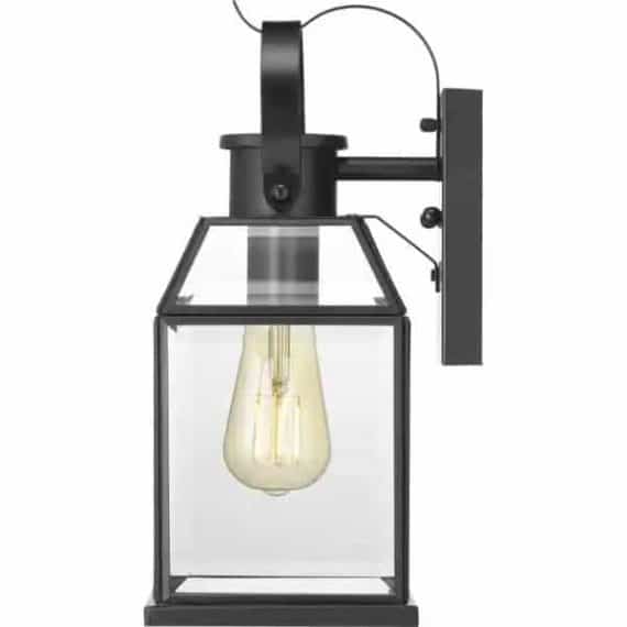 Progress Lighting P560141-031 Canton Heights 12-3/4 in. 1-Light Matte Black Transitional Outdoor Wall Lantern with Clear Beveled Glass