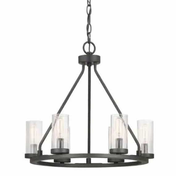 Progress Lighting P400188-143 Hartwell 18-1/2 in. 6-Light Graphite Farmhouse Wagon Wheel Chandelier with Antique Nickel Accents & Clear Seeded Glass