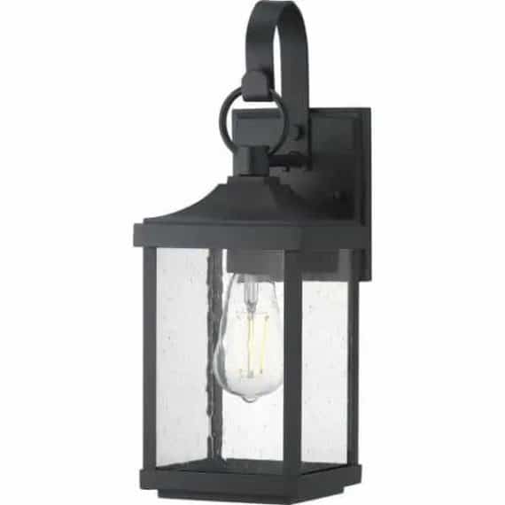 Progress Lighting P560153-031 Park Court 15 in. 1-Light Textured Black Traditional Outdoor Wall Lantern with Clear Seeded Glass