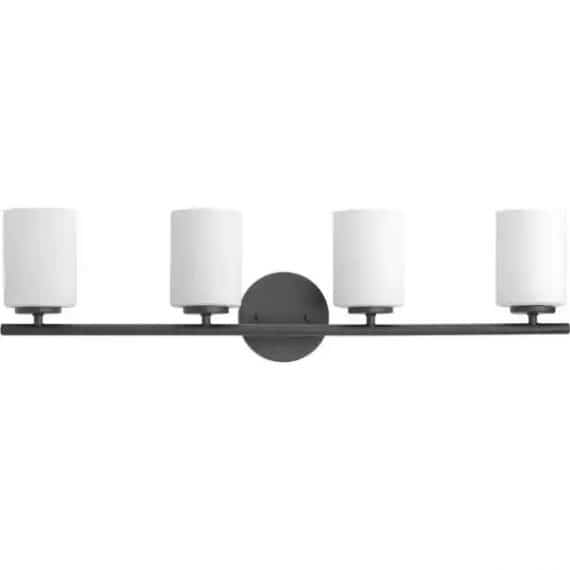 Progress Lighting P2160-31 Replay Collection 31-1/4 in. 4-Light Textured Black Etched Glass Modern Bath Vanity Light