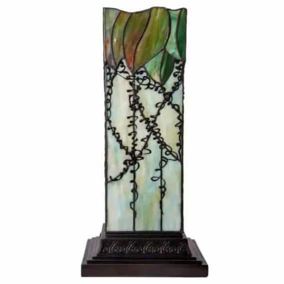 River of Goods 14697 17 in. Green Table Lamp with Stained Glass Lavish Vine Hurricane Shade
