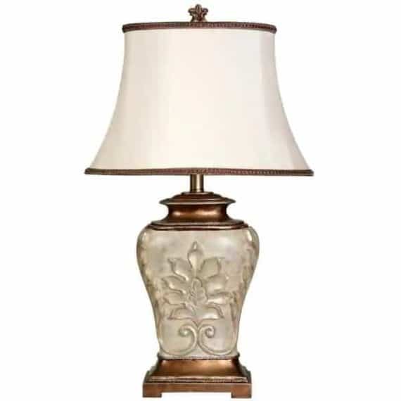 StyleCraft L32331DS 28 in. Antique White With Gold Accents Table Lamp with White Fabric Shade