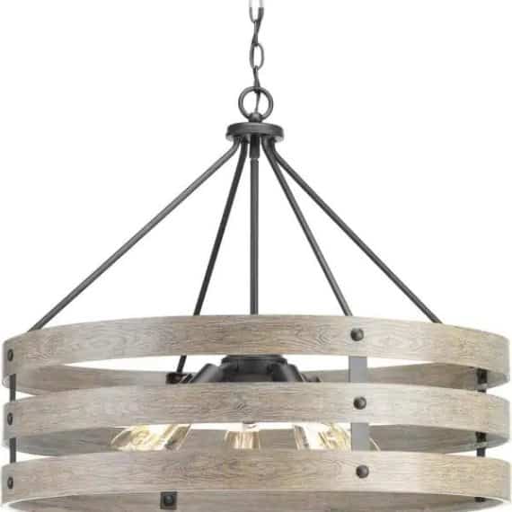 progress-lighting-p500090-143-gulliver-27-3-4-in-5-light-graphite-farmhouse-drum-pendant-with-weathered-gray-wood-accents-for-dining-room