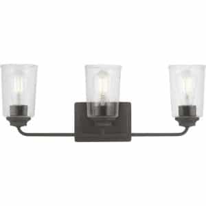 Hampton Bay 1016HBMBZDI Evangeline 23 in. 3-Light Modern Bronze Farmhouse Bathroom Vanity Light with Clear Seeded Glass Shades
