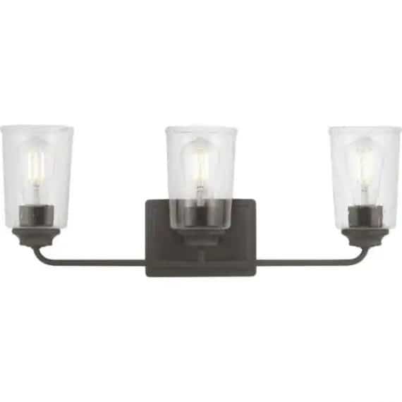 Hampton Bay 1016HBMBZDI Evangeline 23 in. 3-Light Modern Bronze Farmhouse Bathroom Vanity Light with Clear Seeded Glass Shades