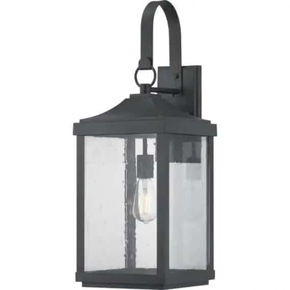 P560155-031 26 in. 1-Light Textured Black Traditional Outdoor Wall Lantern with Clear Seeded Glass