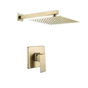 Aurora Decor DSFHD2BNK0720 ACAD Single-Handle 1-Spray Patterns Square 10 in. Wall Mount Rain Fixed Shower Faucet in Brushed gold (Valve Included)