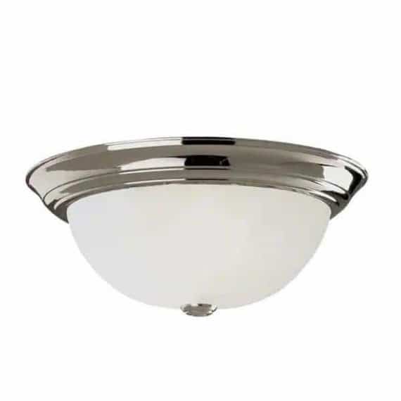 Bel Air Lighting 13213-1 BN Breakwater 13 in. 2-Light Brushed Nickel Flush Mount with Frosted Glass Melon Shade