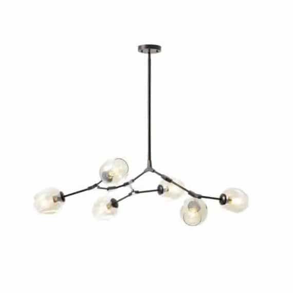 Bella Depot BD1030-6-HP 6-Light Amber Modern Linear Chandelier with Black Adjustable Arms and Glass Shades