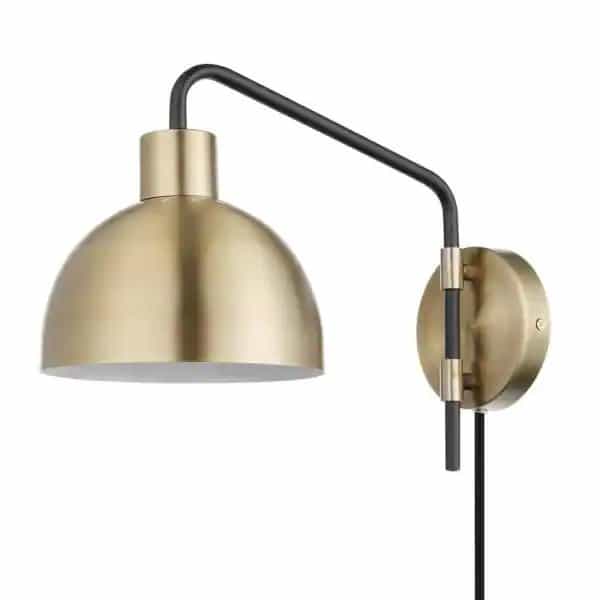 Globe Electric 51719 Dimitri 1-Light Antique Brass Plug-In or Hardwire Wall Sconce with In-Line On/Off Switch