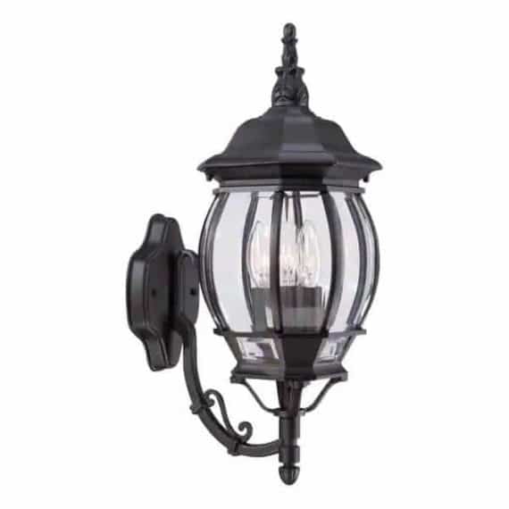 Hampton Bay HB7028-05 20.25 in. Black 3-Light Outdoor Wall Lamp with Clear Beveled Glass Shade