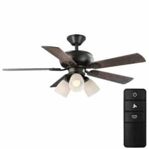 Hampton Bay 52141 Riley 44 in. Indoor LED Bronze Dry Rated Downrod Ceiling Fan with 5 Reversible Blades, Light Kit and Remote Control