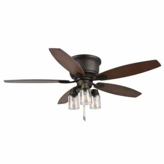 Hampton Bay 51974 Stoneridge 52 in. Indoor/Outdoor LED Bronze Hugger Ceiling Fan with Light Kit and 5 Reversible Blades