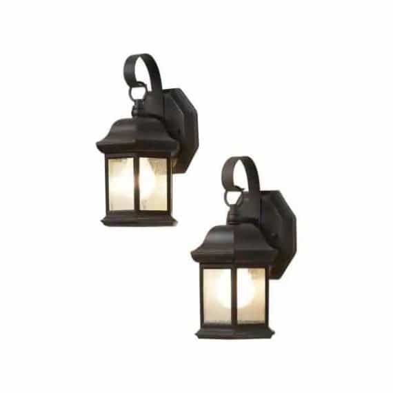 Hampton Bay TR T0784 1-Light Bronze Outdoor Wall Lantern Sconce with Seeded Glass (2-Pack)