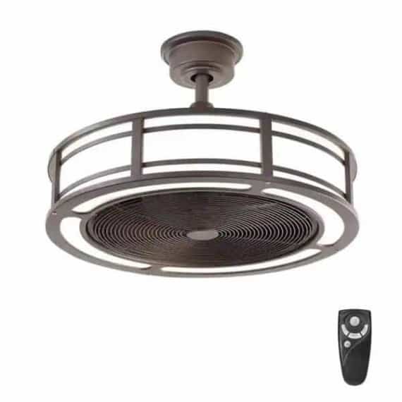 Home Decorators Collection AM382B-EB Brette II 23 in. LED Indoor/Outdoor Espresso Bronze Ceiling Fan with Light and Remote Control