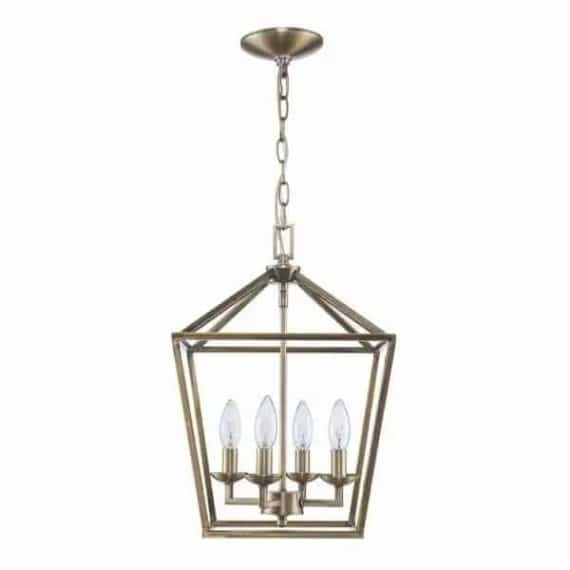 Home Decorators Collection 46201 BB Weyburn 4-Light Brushed Brass Caged Farmhouse Dining Room Chandelier, Lantern Kitchen Pendant Lighting