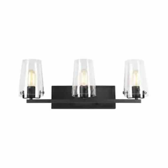 Home Decorators Collection Ceiling Fans Creek Crossing 24 in. 3-Light Black Industrial Bathroom Vanity Light with Clear Glass Shades