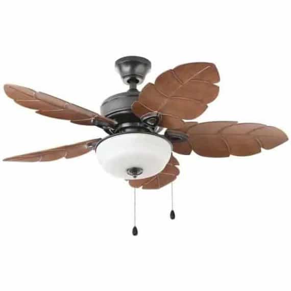 Home Decorators Collection Palm 51544 Cove 44 in. Indoor/Outdoor LED Natural Iron Ceiling Fan with Light Kit, Downrod and Reversible Motor
