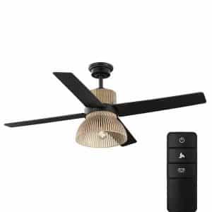 Home Decorators Collection 52029 Savannah 52 in. Indoor LED Matte Black Dry Rated Ceiling Fan with 4 Reversible Blades, Light Kit and Remote Control