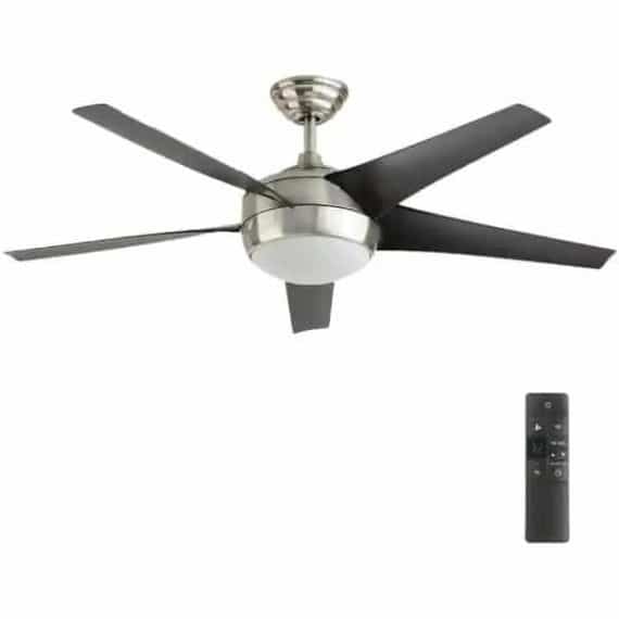 Home Decorators Collection 26663 Windward IV 52 in. Indoor LED Brushed Nickel Ceiling Fan with Dimmable Light Kit, Remote Control and Reversible Motor