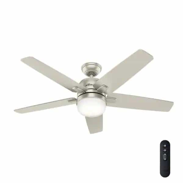 Hunter 50478 Cavera II 52 in. Indoor Matte Nickel Wifi-Enabled Smart Ceiling Fan with Light Kit & Remote