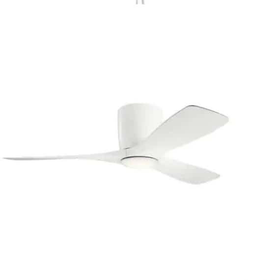 KICHLER 300032MWH Volos 48 in. Integrated LED Indoor Matte White Flush Mount Ceiling Fan with Light Kit and Wall Control