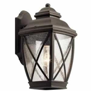 KICHLER 49841OZ Tangier 13.5 in. 1-Light Olde Bronze Outdoor Light Wall Sconce with Clear Seeded Glass (1-Pack)