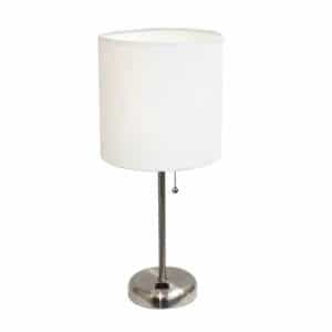 LimeLights LT2024-WHT 19.5 in. Brushed Steel Stick Table Lamp with Charging Outlet Base