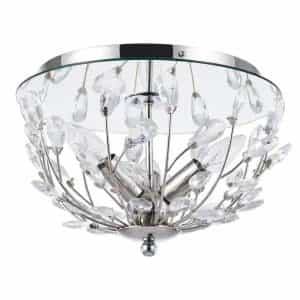 Merra HCF-2001-CH-BNHD-1 13 in. 3-Light Brushed Nickel Crystal Bowl Flush Mount with Reflective Mirror
