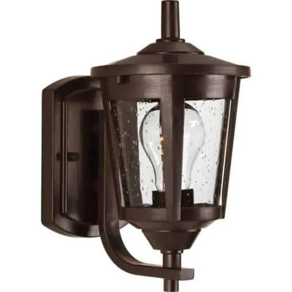 Progress Lighting P6073-20 East Haven Collection 1-Light Antique Bronze Clear Seeded Glass Transitional Outdoor Small Wall Lantern Light