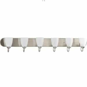 Progress Lighting P2714-09 Gather Collection 48 in. 6-Light Brushed Nickel Etched Glass Traditional Bathroom Vanity Light