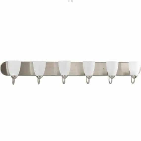 Progress Lighting P2714-09 Gather Collection 48 in. 6-Light Brushed Nickel Etched Glass Traditional Bathroom Vanity Light
