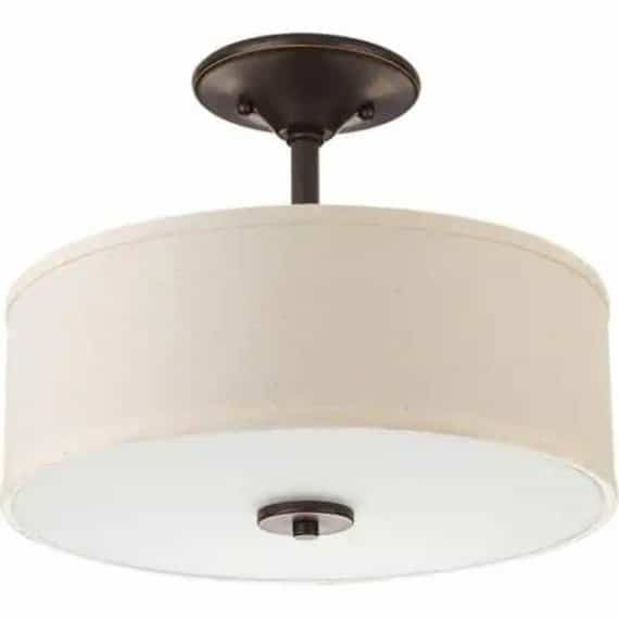 Progress Lighting P3683-2030K9 Inspire Collection 17-Watt Antique Bronze Integrated LED Transitional Bedroom Ceiling Light Drum Semi-Flush Mount