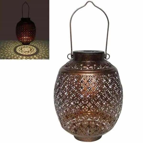 PWN UNLTD LLC SML-55E1M-OVBZ Solar Metal 10 in. Shiny Dark Bronze Oval Tabletop Lantern with Golden Shine (20 Lumens)