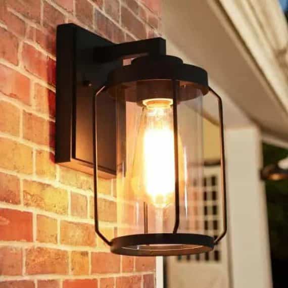Uolfin 62857IIJQFA4255 Modern Minimalist Black Outdoor Wall Light, Rhett 1-Light Outdoor Wall Lantern Sconce with Clear Glass Shade
