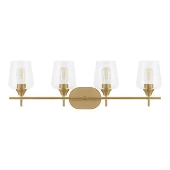 Hampton Bay GS-W041401BS Pavlen 33 in. 4-Lights Antique Brass Vanity Light with Clear Glass Shade