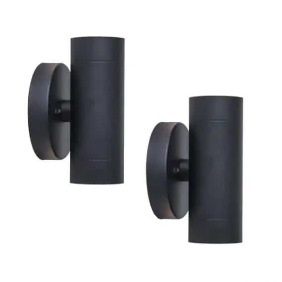 Lutec 5510808012 2-Light Black LED Outdoor Wall Sconce Lantern With Up/Down Light 2-Pack