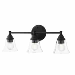 Hampton Bay HB3677-43 23.5 in. Marsden 3-Light Matte Black Transitional Bathroom Vanity Light with Clear Glass Shades