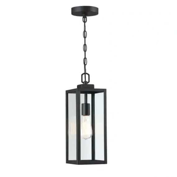 Hukoro Faymart-15171 Alfa 1-Light Matte Black Outdoor Hanging Lantern Pendant Light with Clear Glass