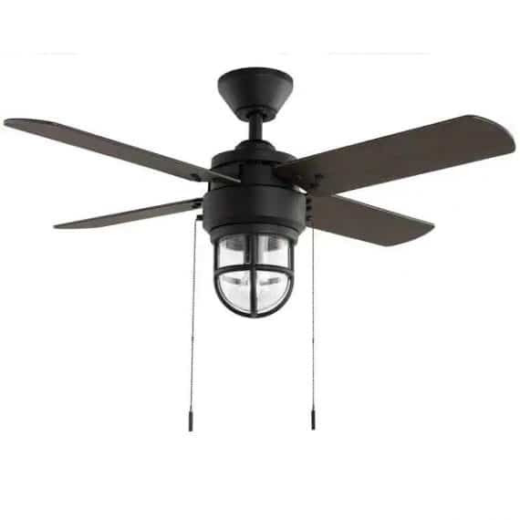 Hampton Bay 52109 Cedar Lake 44 in. Indoor/Outdoor LED Matte Black Damp Rated Ceiling Fan with Light Kit, Downrod and 4 Reversible Blades