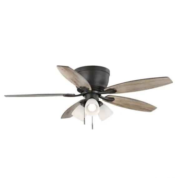 hampton-bay-52152-sidlow-52-in-indoor-led-bronze-hugger-dry-rated-ceiling-fan-with-5-quickinstall-reversible-blades-and-light-kit