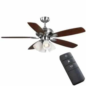Hampton Bay 52196 Hollis 52 in. Indoor LED Brushed Nickel Dry Rated Ceiling Fan with 5 Reversible Blades, Light Kit and Remote Control